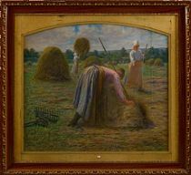 tableau Les Moissons Bauduin Raphael personnage,scène rurale impressionnisme pastel papier 1ère moitié 20e siècle