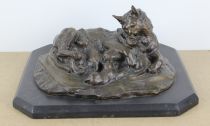 sculpture Famille de chats RUTELLI  Mario animaux  bronze  19e sicle