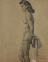 tableau Femme nue Thomas Henri nu,personnage  crayon papier 1re moiti 20e sicle
