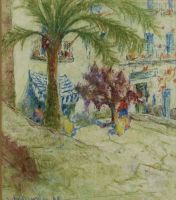 tableau Cours Mditerranenne  Van Beurden Alphonse (jr) orientaliste,village  crayon papier 2ime moiti 20e sicle
