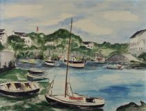 tableau Le petit port Jeanjot Michle marine,village  aquarelle papier 2ime moiti 20e sicle