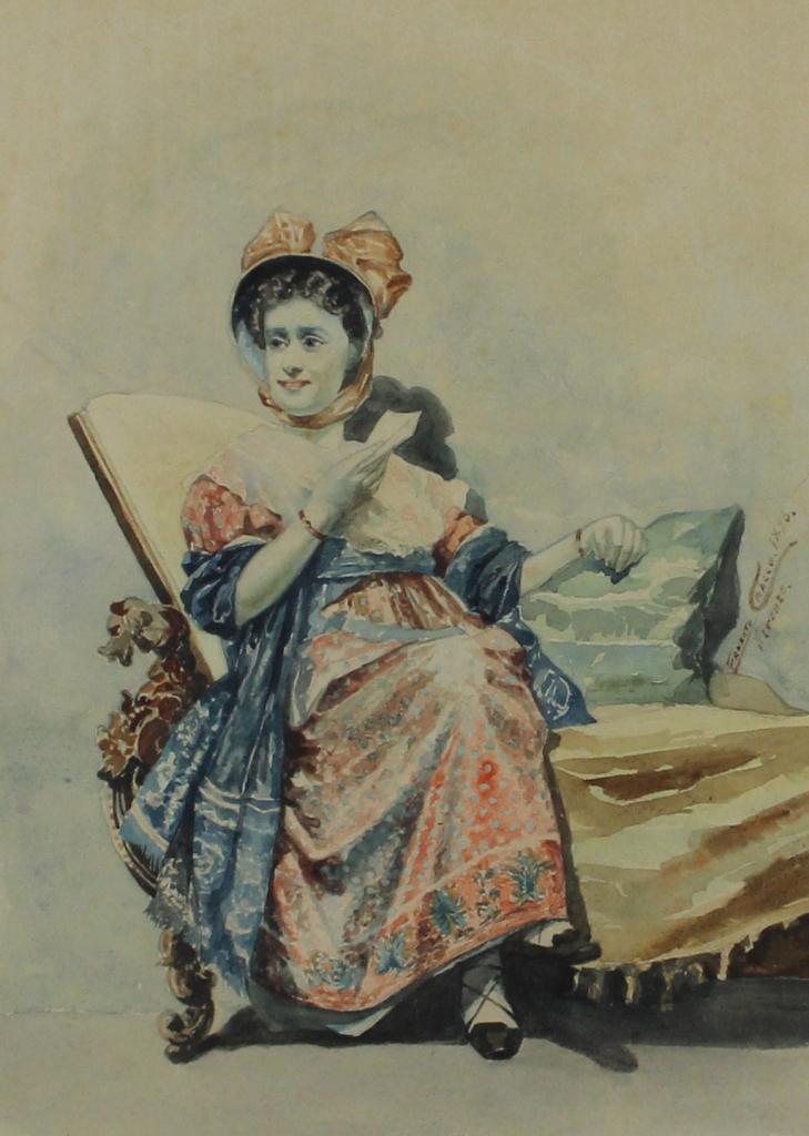 tableau Repos  Venise Cracco Ernest personnage,scne d'intrieur  aquarelle papier 19e sicle