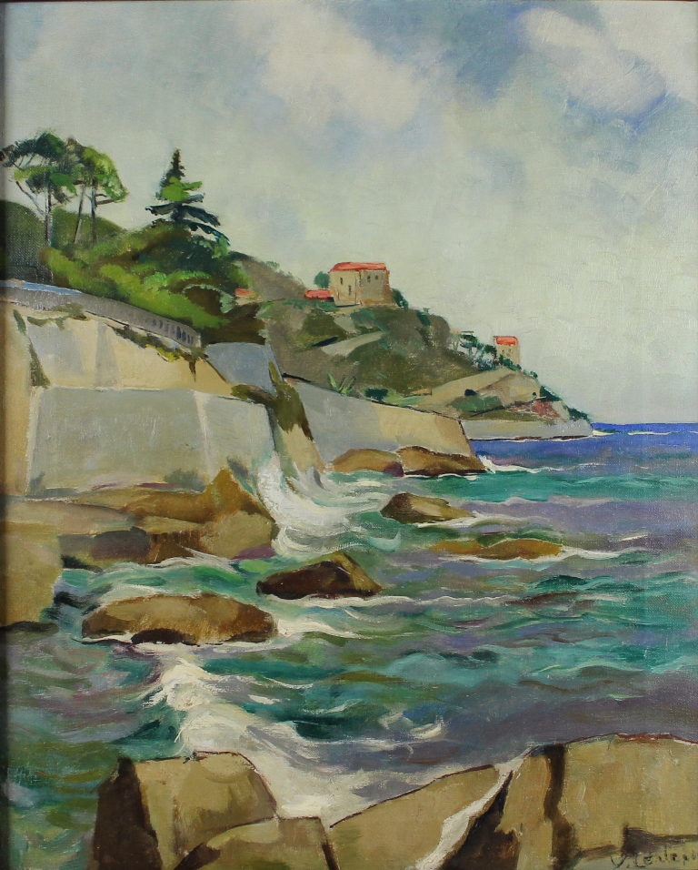 tableau la côte d'azur Leclercq Victor paysage,paysage marin  huile toile 1ère moitié 20e siècle