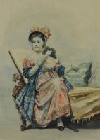tableau Repos à Venise Cracco Ernest personnage,scène d'intérieur  aquarelle papier 19e siècle