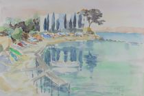 tableau Cap d'Antibe Massa Georges paysage,paysage marin,ville  aquarelle papier 2ime moiti 20e sicle