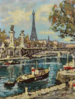 tableau Paris et la tour Eiffel  Pinot Albert ville  huile triplex 1ère moitié 20e siècle