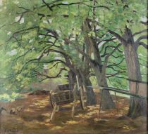 tableau Sous les arbres Falise Edmond paysage,sous-bois  huile toile 1ère moitié 20e siècle