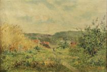 tableau Retour au hameau Garaud Gustave Csaire paysage,scne rurale  huile panneau 1re moiti 20e sicle