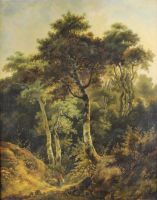 tableau Promenade en fôret Koekkoek Marinus Adrianus paysage,scène rurale  huile panneau 19e siècle