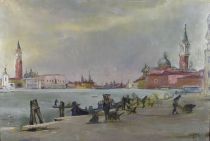 tableau Venise Simon Luc marine,ville  huile toile 2ième moitié 20e siècle