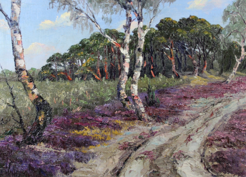 tableau Chemin aux bouleaux Wellens  Charles (Karel) paysage  huile toile 1re moiti 20e sicle