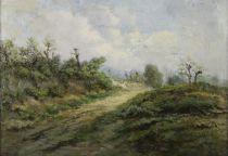 tableau Chemin en Campine Baes Edgard paysage  huile toile 19e siècle