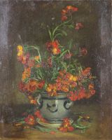 tableau Le bouquet Bergeret Denis Pierre fleurs,nature morte  huile toile 19e siècle