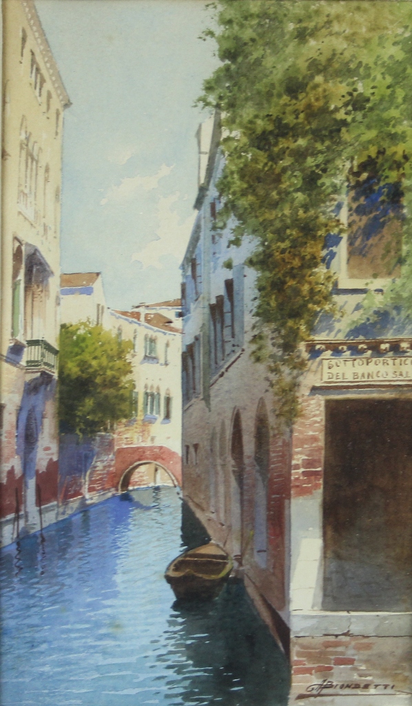 tableau Canal a Venise Biondetti G.H. marine,ville  aquarelle papier 1re moiti 20e sicle