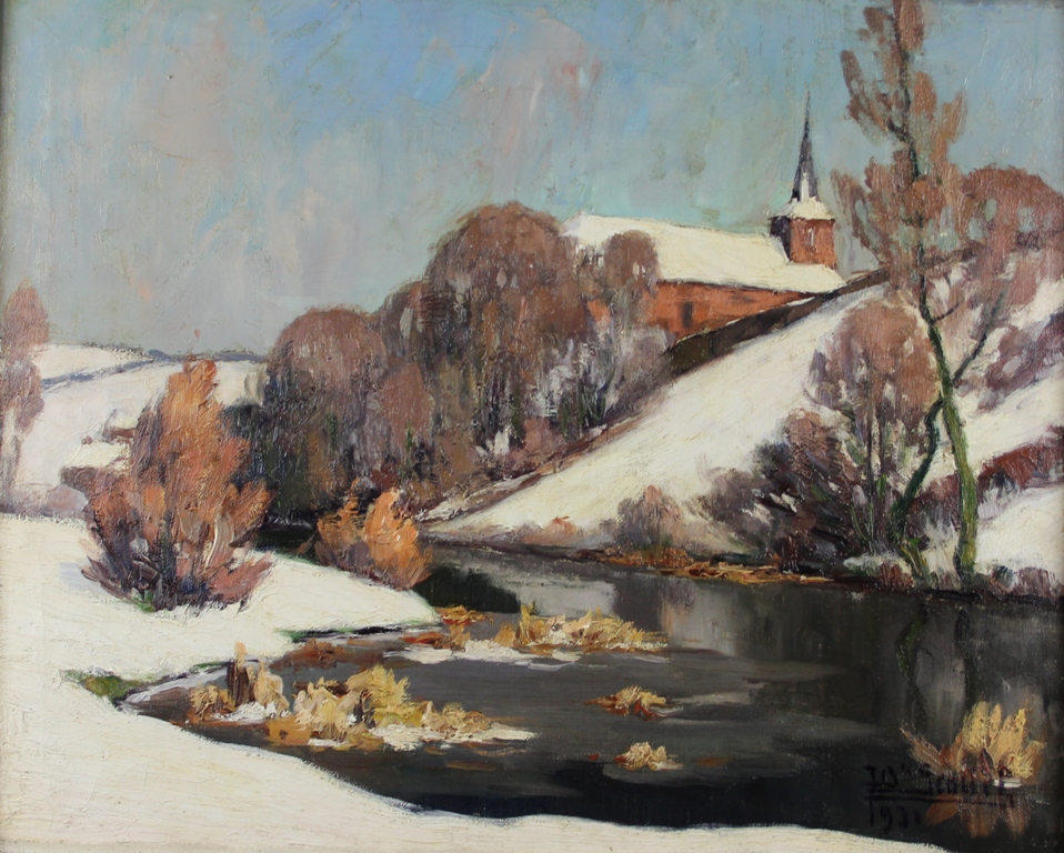 tableau Village sous la neige Scoriel Jean-Baptiste paysage,village  huile toile 1re moiti 20e sicle