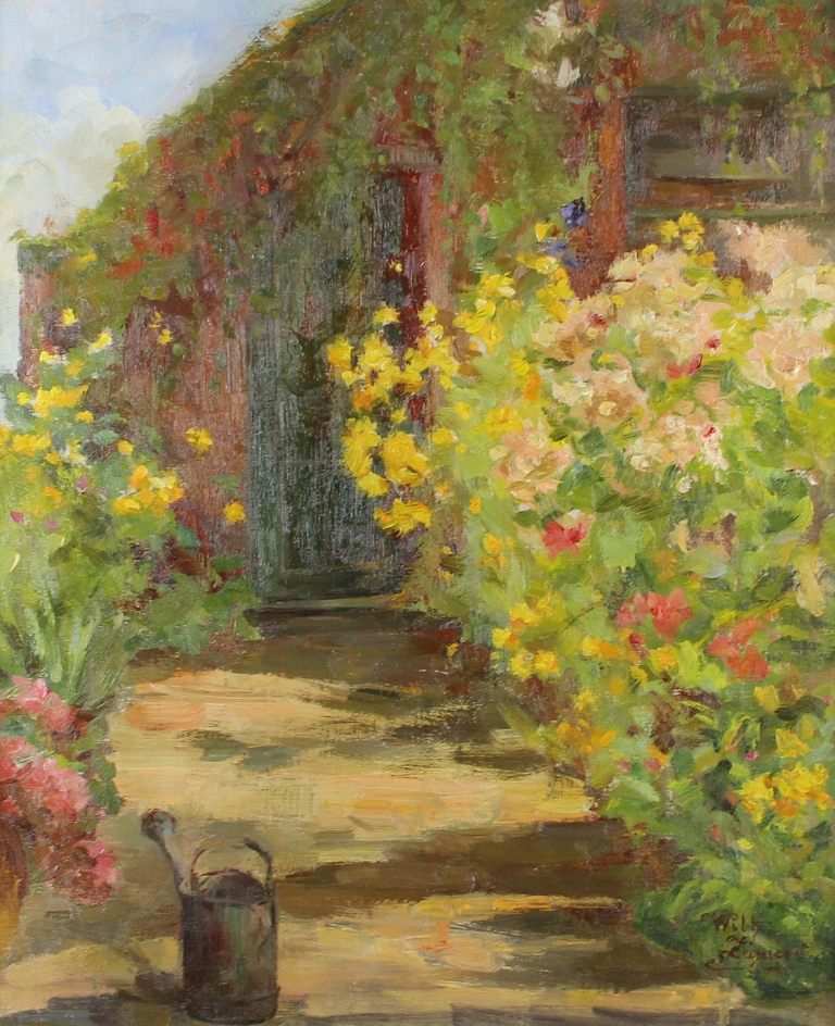 tableau Porte de mon atelier Zeguers Willy (Wilherlmina) fleurs,paysage  huile toile 2ime moiti 20e sicle