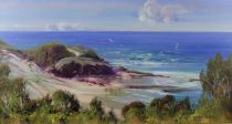 tableau Plage australienne   Huber Chris marine,paysage,paysage marin,personnage  huile triplex 2ième moitié 20e siècle