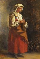 tableau Femme à la coiffe  Impens Josse personnage  huile marouflé 19e siècle