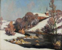 tableau Village sous la neige Scoriel Jean-Baptiste paysage,village  huile toile 1ère moitié 20e siècle