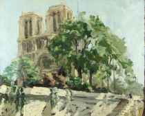 tableau Notre Dame de Paris Van Dort Willem Jr ville,église  huile toile 1ère moitié 20e siècle