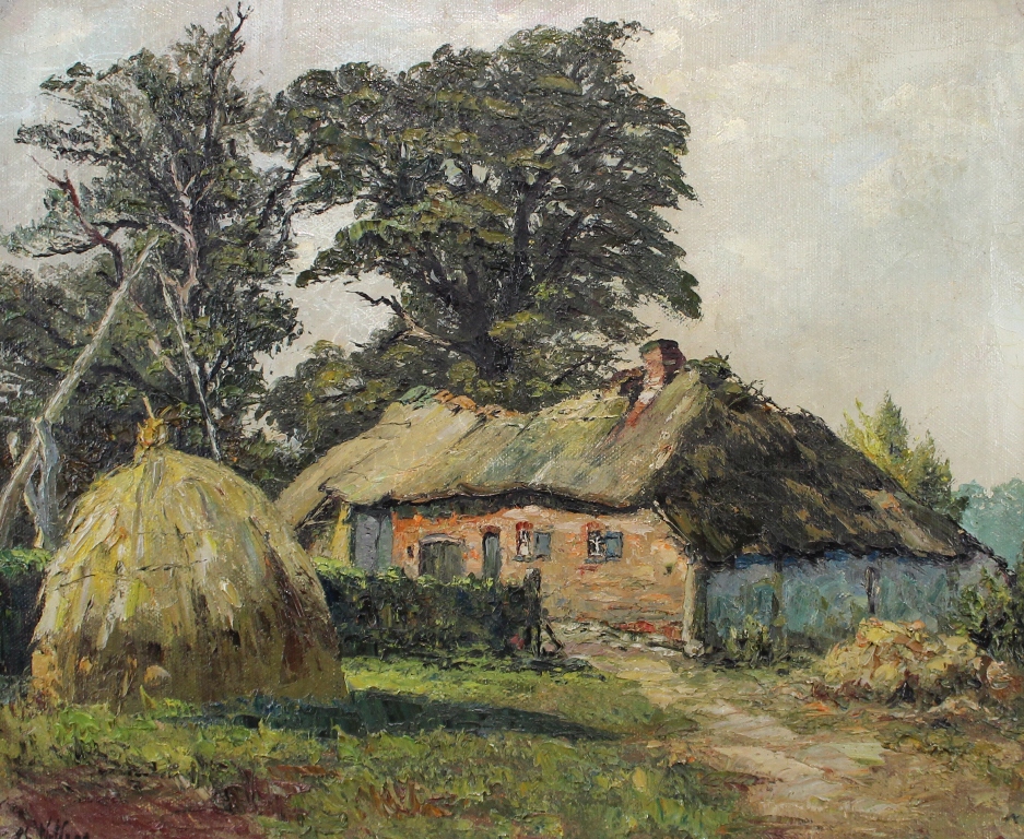 tableau Chaumire en campine Wellens  Charles (Karel) paysage,village  huile toile 1re moiti 20e sicle