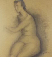 tableau Femme nue Jespers Oscar nu  fusain papier 1ère moitié 20e siècle