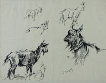 tableau Les chèvres Lagosse Paulette animaux  encre papier 1ère moitié 20e siècle