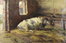 tableau Vache a l'étable Lutter Rodolphe animaux  huile toile 1ère moitié 20e siècle