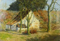 tableau La fermette ensoleillée  Roidot Henry paysage,village  huile toile 1ère moitié 20e siècle