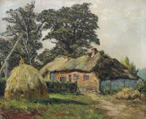 tableau Chaumière en campine Wellens  Charles (Karel) paysage,village  huile toile 1ère moitié 20e siècle