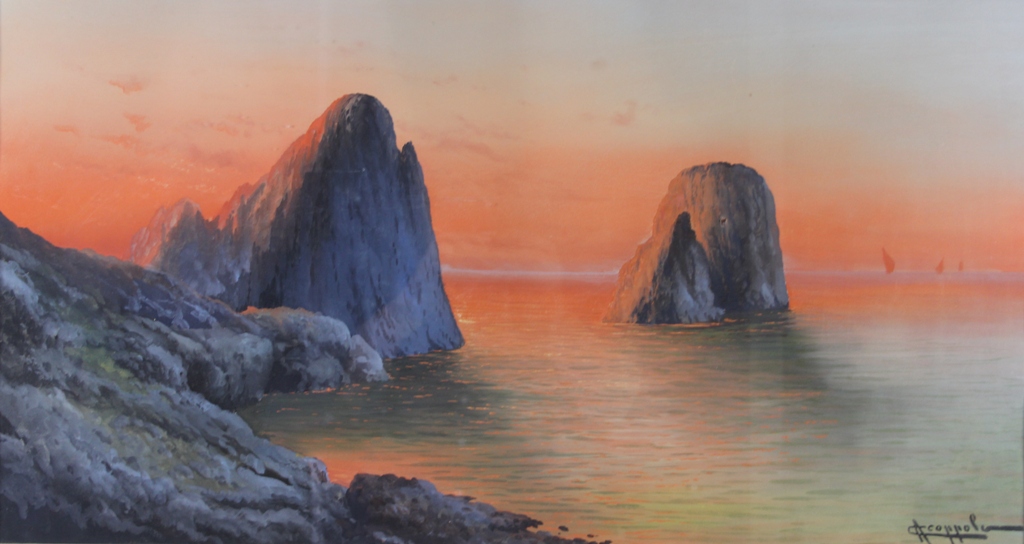 tableau Aux environs de Naple Coppola Antonio marine,paysage,paysage marin  gouache papier 19e sicle