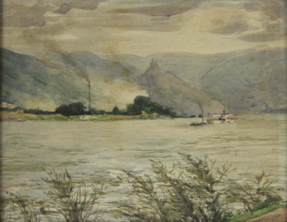 tableau Vue du Rhin Halkett Franois Joseph paysage  aquarelle papier 1re moiti 20e sicle