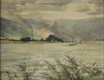 tableau Vue du Rhin Halkett François Joseph paysage  aquarelle papier 1ère moitié 20e siècle
