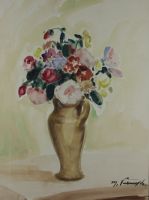tableau Le bouquet Verburgh Médard   aquarelle papier 1ère moitié 20e siècle
