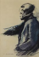 tableau La femme de couleur Deletaille Annette personnage,africaniste  fusain papier 2ième moitié 20e siècle