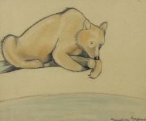 tableau L'ourse blanc  Hagemans Germaine animaux  crayon papier 2ième moitié 20e siècle