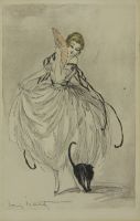 tableau La femme au chat Icart Louis animaux,personnage  estampe papier 1ère moitié 20e siècle