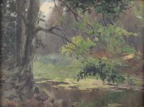 tableau Aux environs de Bruxelles Van Roose Charles paysage,sous-bois  huile panneau 1ère moitié 20e siècle
