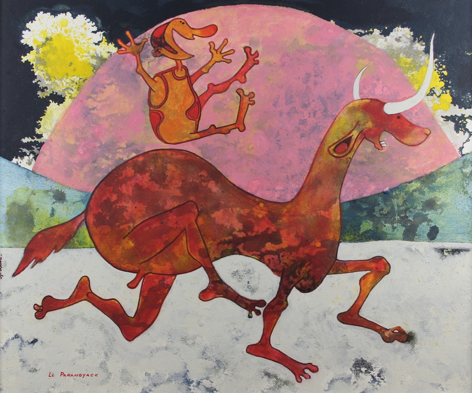 tableau Le Paranoyack Synave Jacques animaux,humoristique  huile aggloméré 2ième moitié 20e siècle