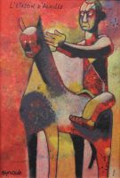 tableau L'étalon d'Achille Synave Jacques animaux,humoristique  mixte isorel 2ième moitié 20e siècle