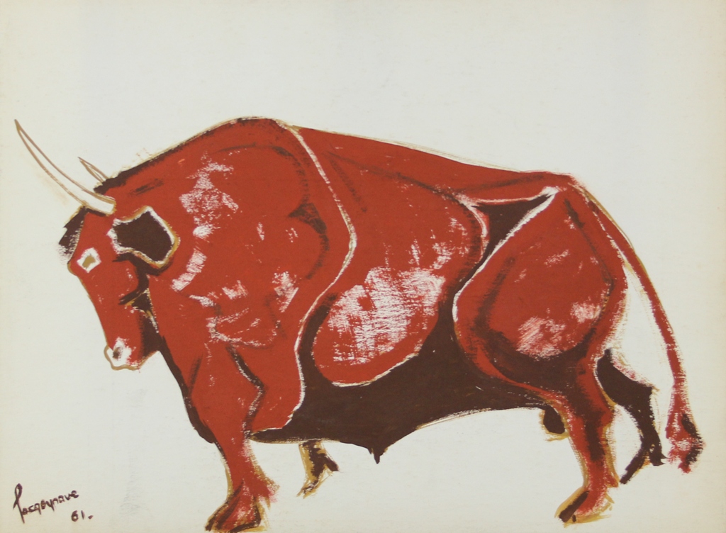 tableau Le taureau  Synave Jacques animaux  mixte papier 2ième moitié 20e siècle