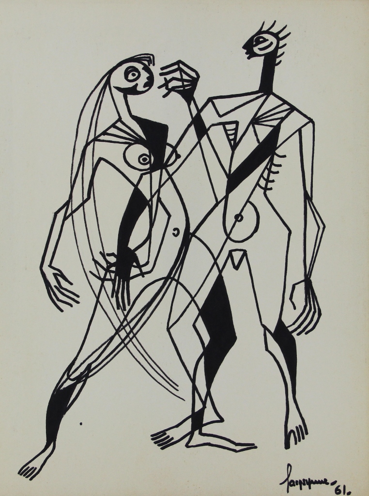 tableau Rapt Synave Jacques fantastique,personnage  encre papier 2ième moitié 20e siècle