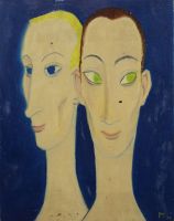 tableau Les deux compères  Synave Jacques personnage  huile panneau 2ième moitié 20e siècle