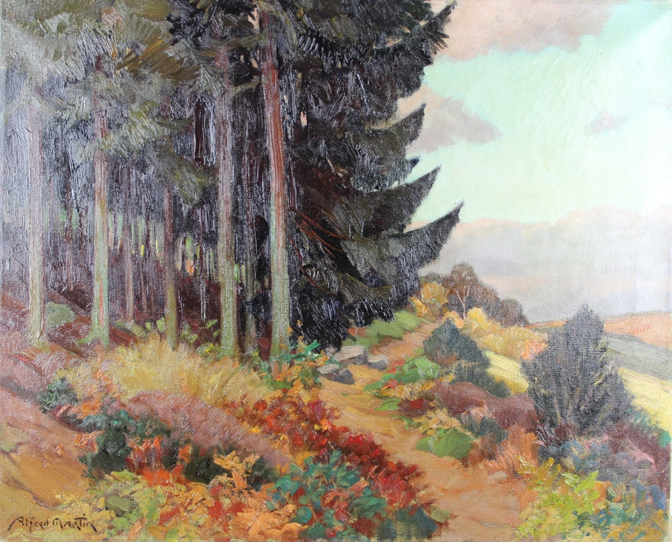 tableau Ore du bois (Amblve) Martin Alfred paysage  huile toile 1re moiti 20e sicle