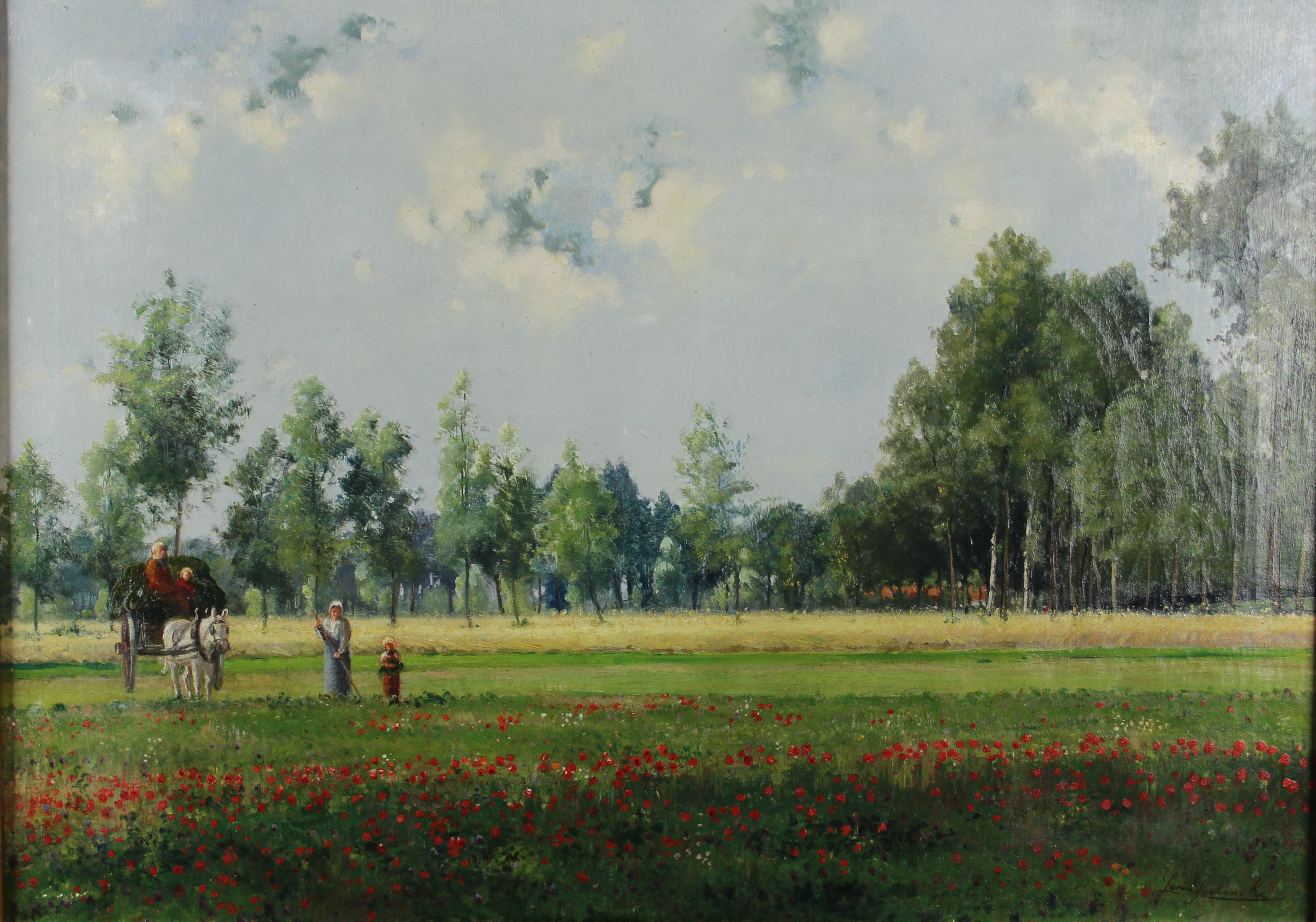 tableau Paysage aux coquelicots  Pulinckx Louis paysage,personnage,scne rurale  huile toile 19e sicle