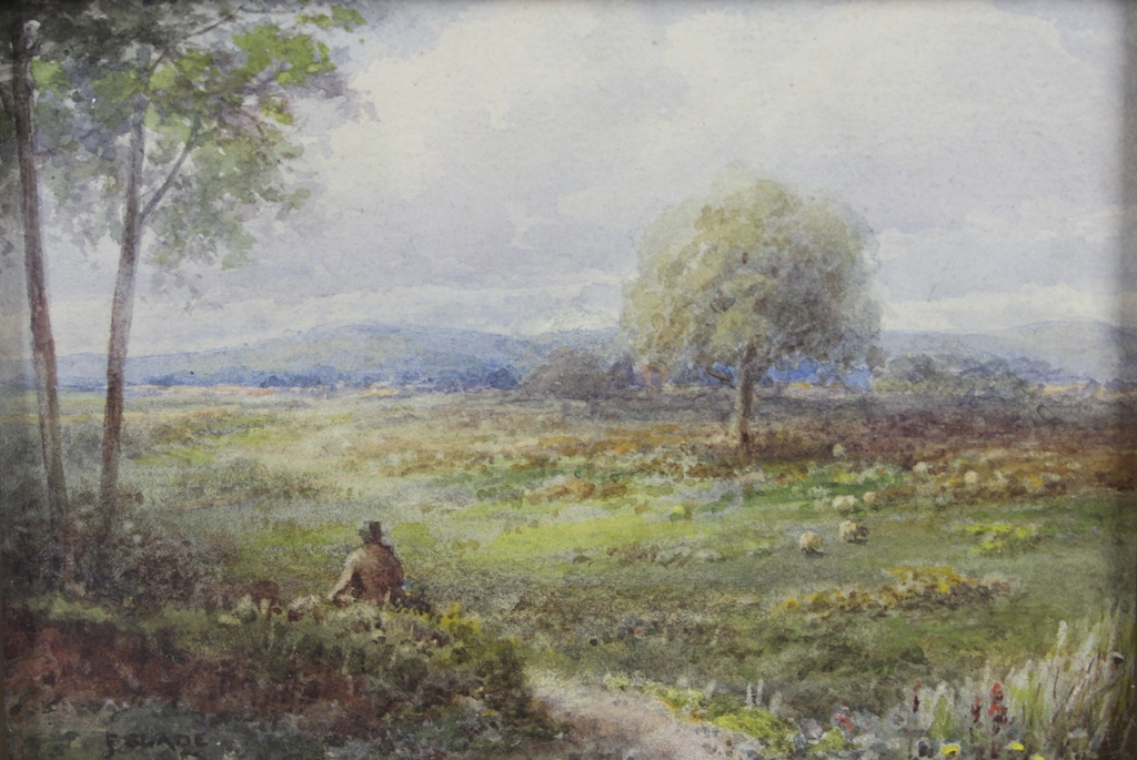 tableau Near The Sussex Downs Slade  paysage,personnage  aquarelle papier 1re moiti 20e sicle