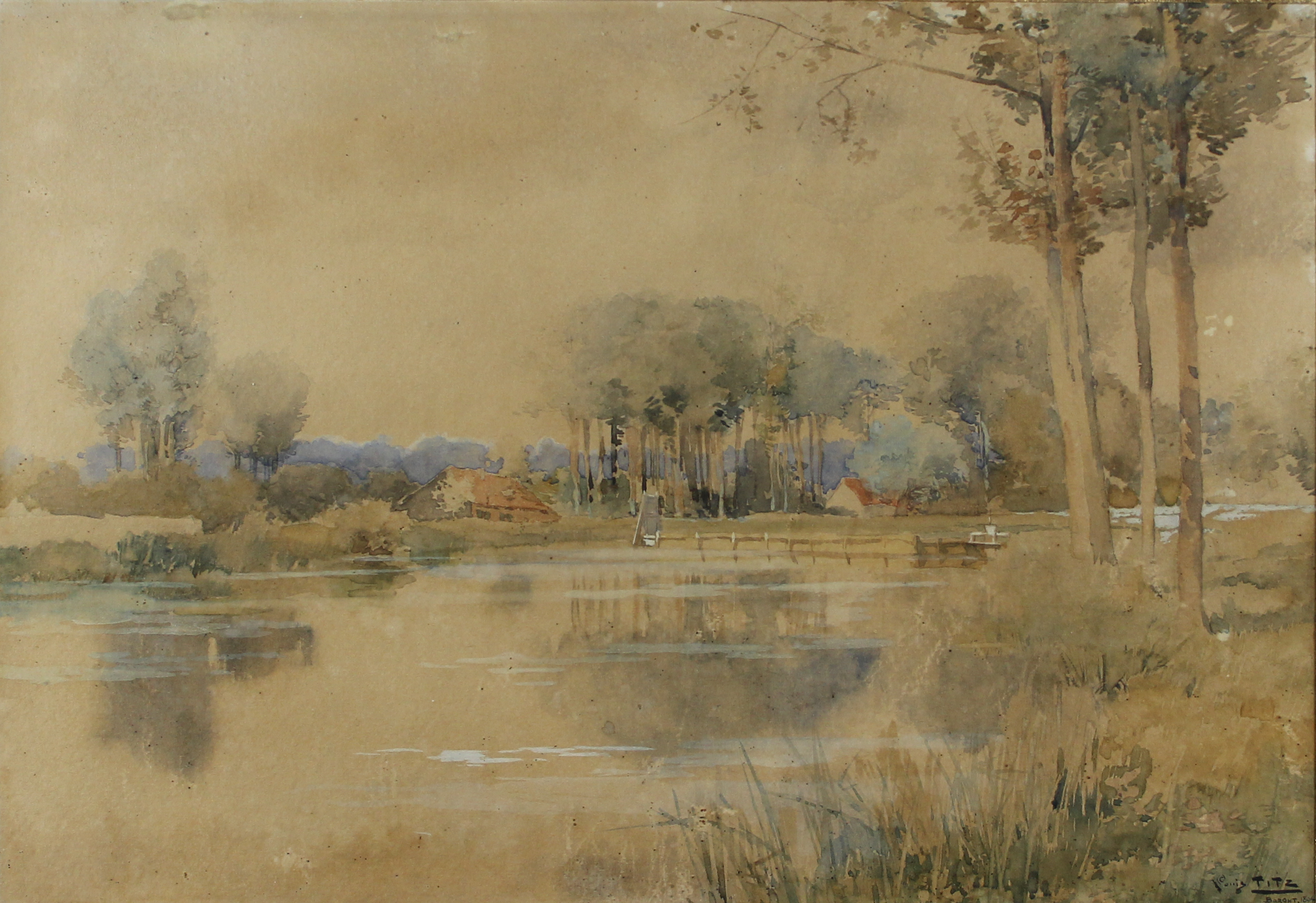 tableau Paysage à Borght Titz Louis paysage  aquarelle papier 1ère moitié 20e siècle