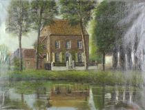 tableau Le long du canal De Seck A paysage  huile toile 1ère moitié 20e siècle