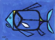 tableau Le poisson bleu  Synave Jacques animaux  gouache papier 2ième moitié 20e siècle