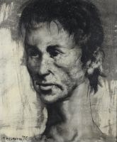 tableau Portrait d'homme Delmotte Marcel personnage,portrait  mixte papier 2ième moitié 20e siècle